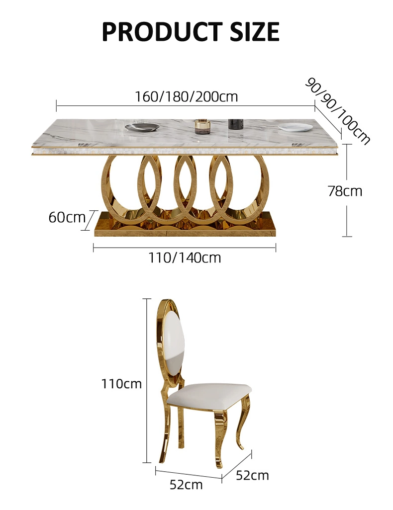 Marble Top with Stainless Steel Legs Dining Table Furniture with Popular Dining Chair