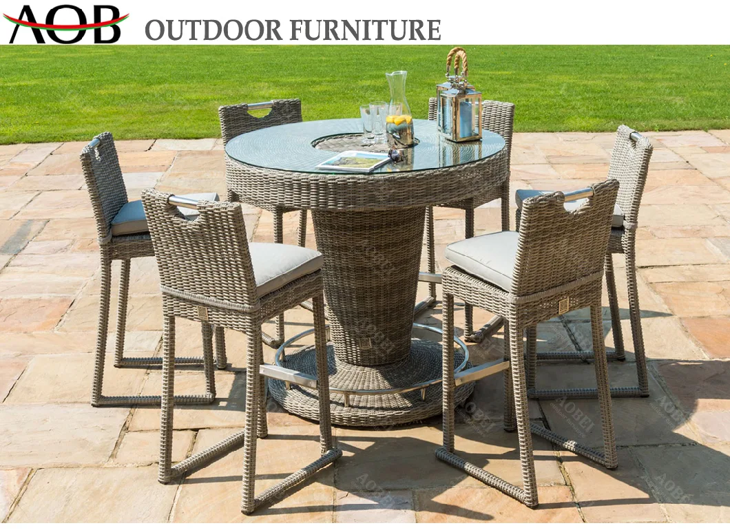 Chinese Factory Outdoor Garden Furniture Round Synthetic Rattan Bar Table Chair