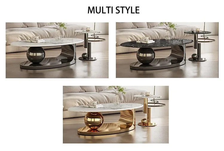 Modern Nordic Living Room Furniture Tea Table Round Center Gold Stainless Steel Side Marble Coffee Table