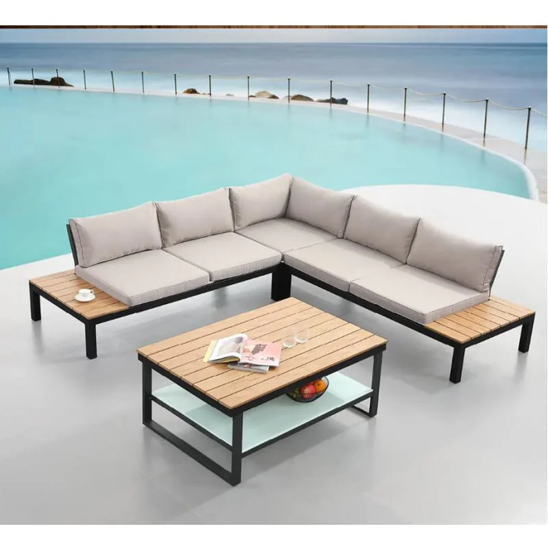 Plastic Wood Table Top Aluminum Frame Como Corner Sofa Set Home Furniture Set