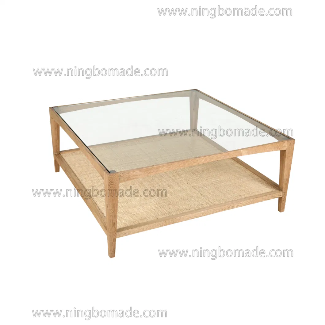 Light Natural Oak Rattan Base Coffee Table