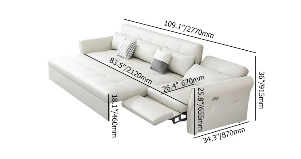 Nova Modern Living Room Furniture 3 Seater Sectional Sofa Leather Divan Storage Sofa Beds Multi Function Couch Sofas with USB Ports