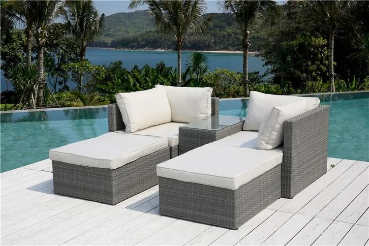 Outdoor Conversation Set Rattan Wicker Patio Furniture Sectional Sofa with Cushion and Glass Table