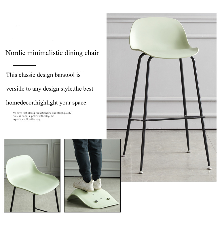 Nordic Minimalist Plastic High Chair with Metal Base PP Seat with Metal Legs Bar Stool Bistro Cafe Coffee Plastic Chair