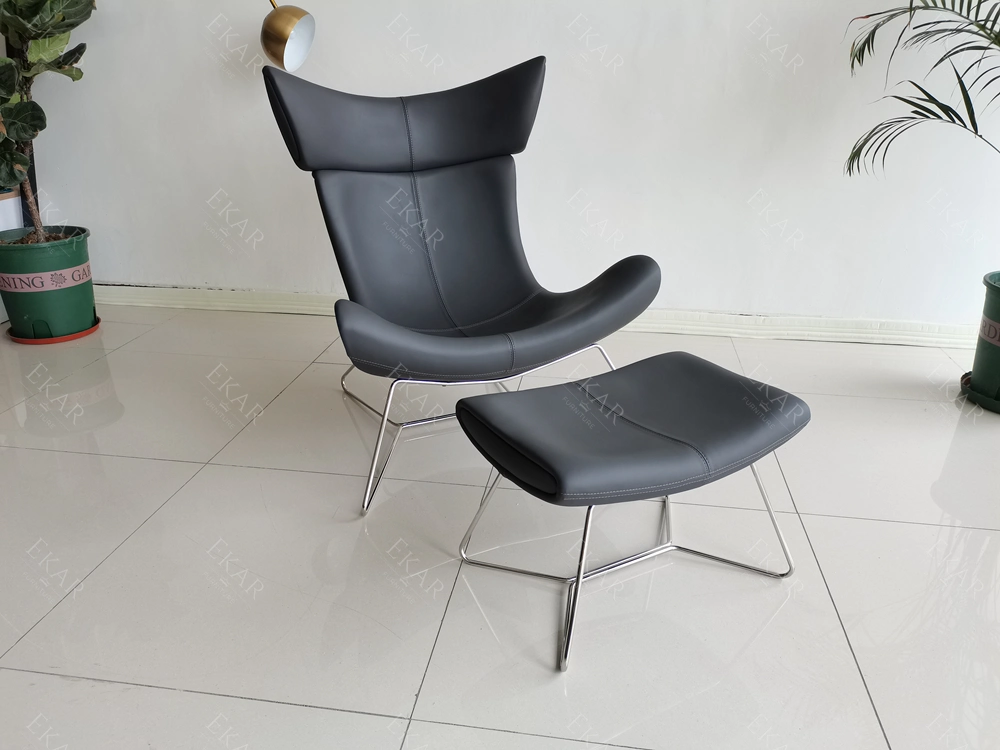 Wholesale Discount Home Furniture Modern Imola Metal Leg High Back Leather Leisure Single Sofa Lounge Chair