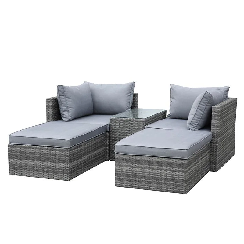 Outdoor Conversation Set Rattan Wicker Patio Furniture Sectional Sofa with Cushion and Glass Table