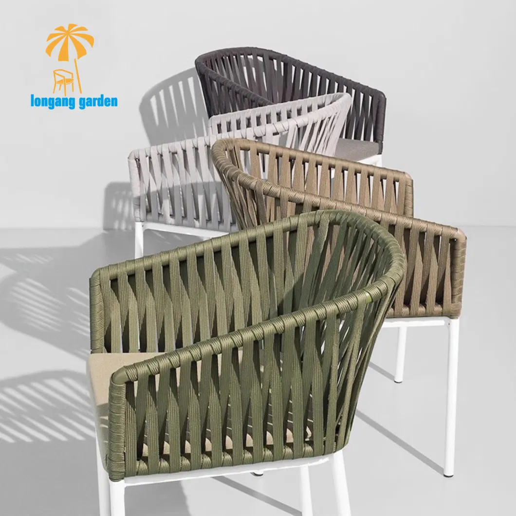 Foshan Luxury Hotel Restaurant Rope Woven Bar Stool Counter Chair with Arm