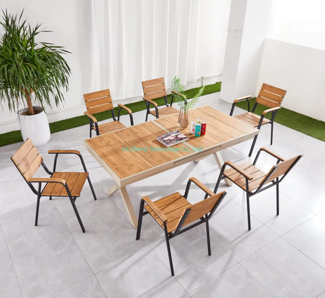 Hot-Sale Modern Garden Rectangle Outdoor Aluminum Wooden Extendable Dining Table