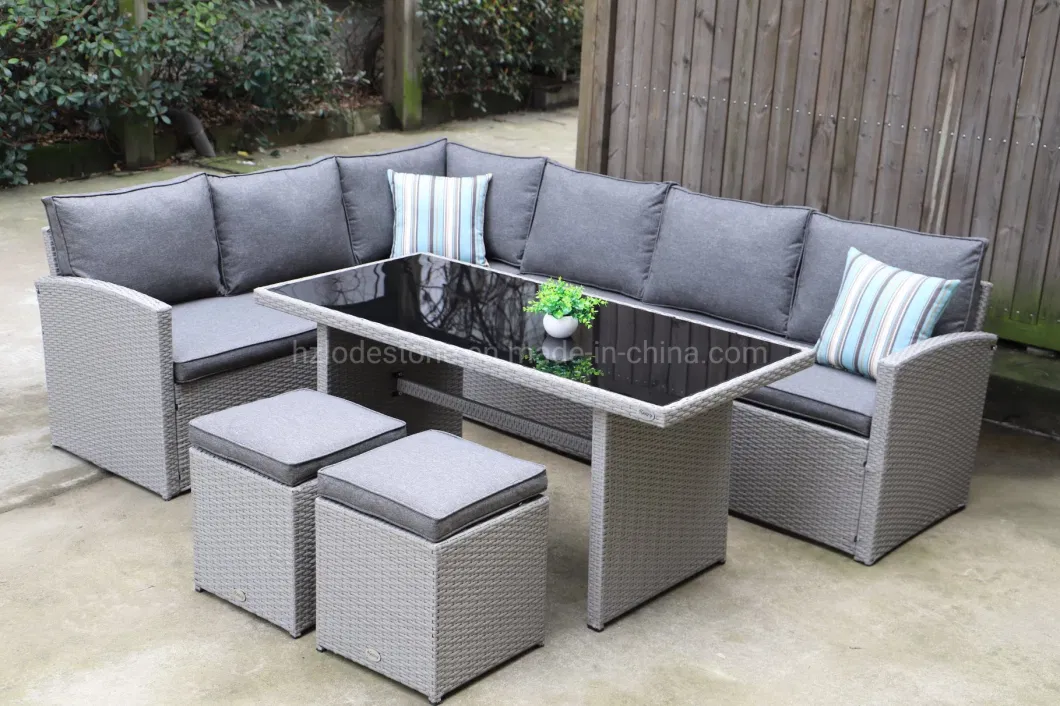 Factory Price Aluminum PE Rattan Sofa Set Outdoor Lounge Corner Dining Sofa Outdoor Furniture