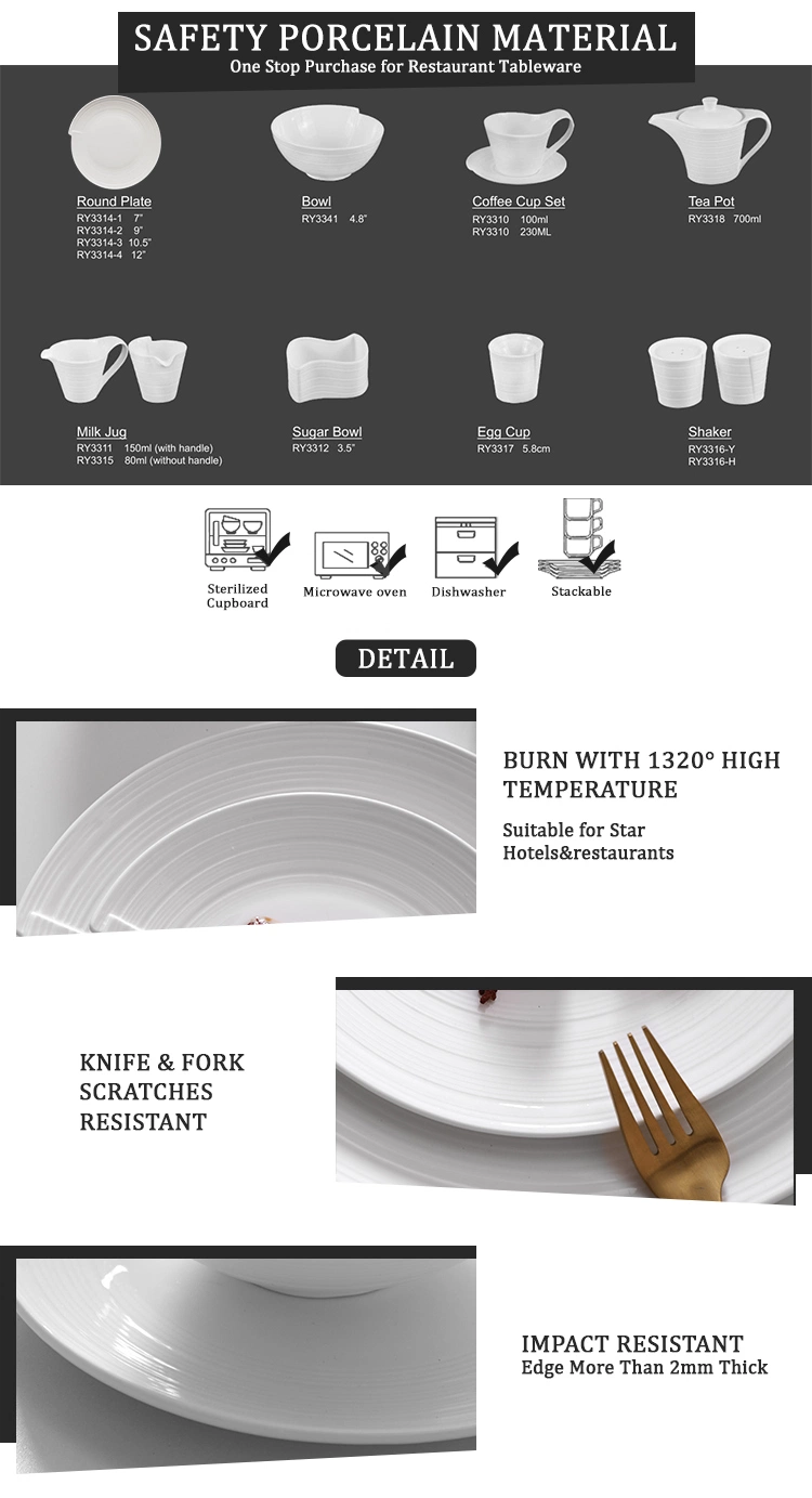New Design Porcelain Round Plates Dinner Set for Wedding and Banquet