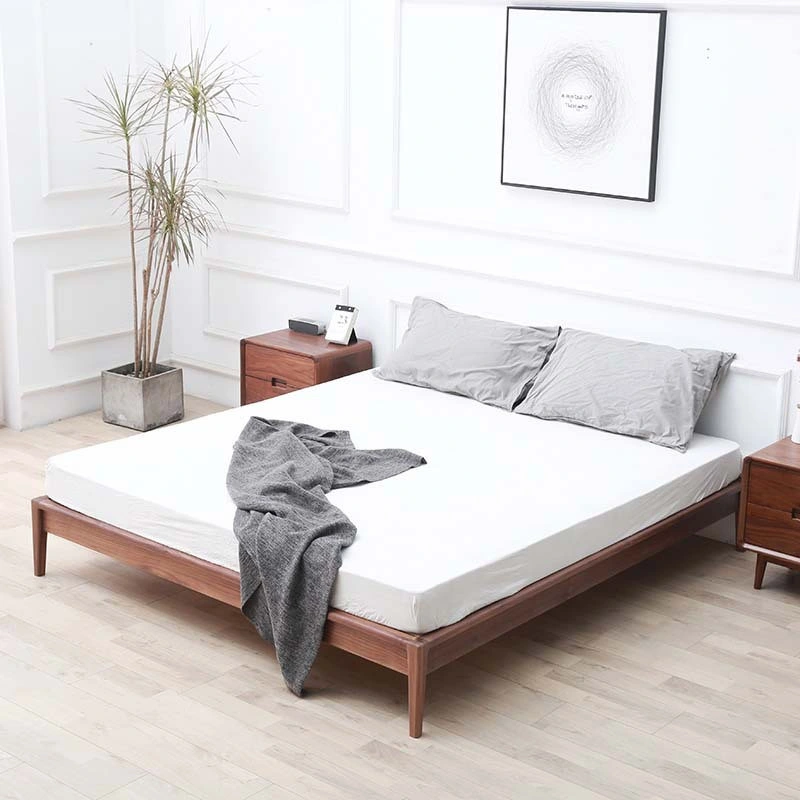 Nordic Style Solid Wood Black Walnut No Bedside Frame No Backrest Short Modern Minimalist Tatami Bed 0010