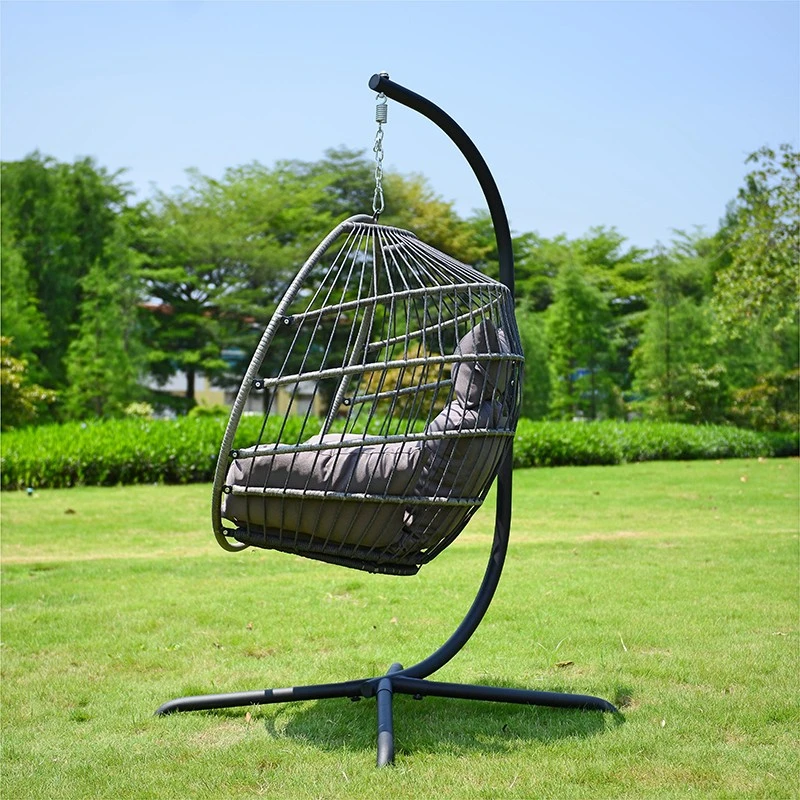 Modern Foldable Egg Shape Outdoor Furniture Garden Wicker Rattan Hanging Patio Indoor Egg Swing Chair with Stand