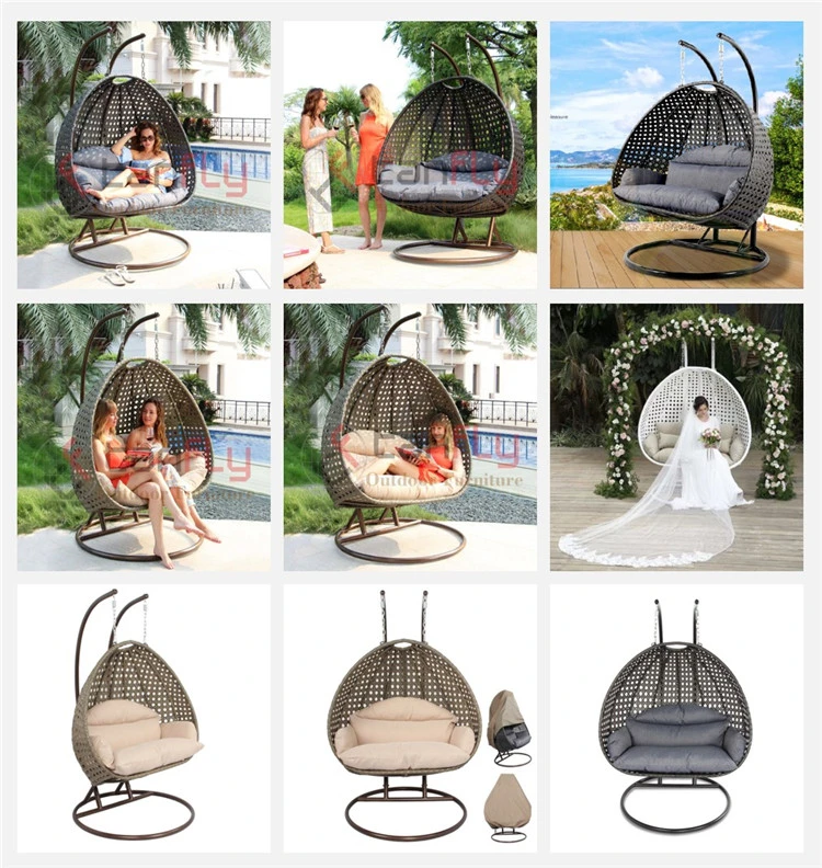 Outdoor Double Seater Garden Furniture Rattan Patio Swings Hanging Egg Chair with Stand