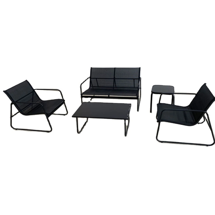 Outdoor 4PCS Conversation Set with Glass Table Steel Sofa Garden Sets