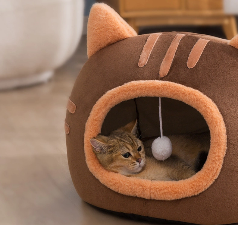 Super Soft Calming Pet Sofa, Kitty Cat Nest Bed Lounge with Hanging Toy