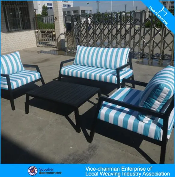 Cheap Sectional Garden Rattan Outdoor Sofa with Blue Cushion