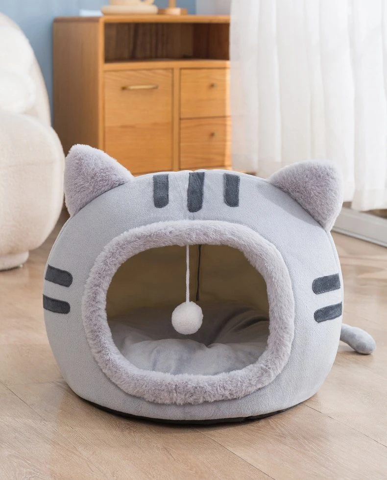 Super Soft Calming Pet Sofa, Kitty Cat Nest Bed Lounge with Hanging Toy