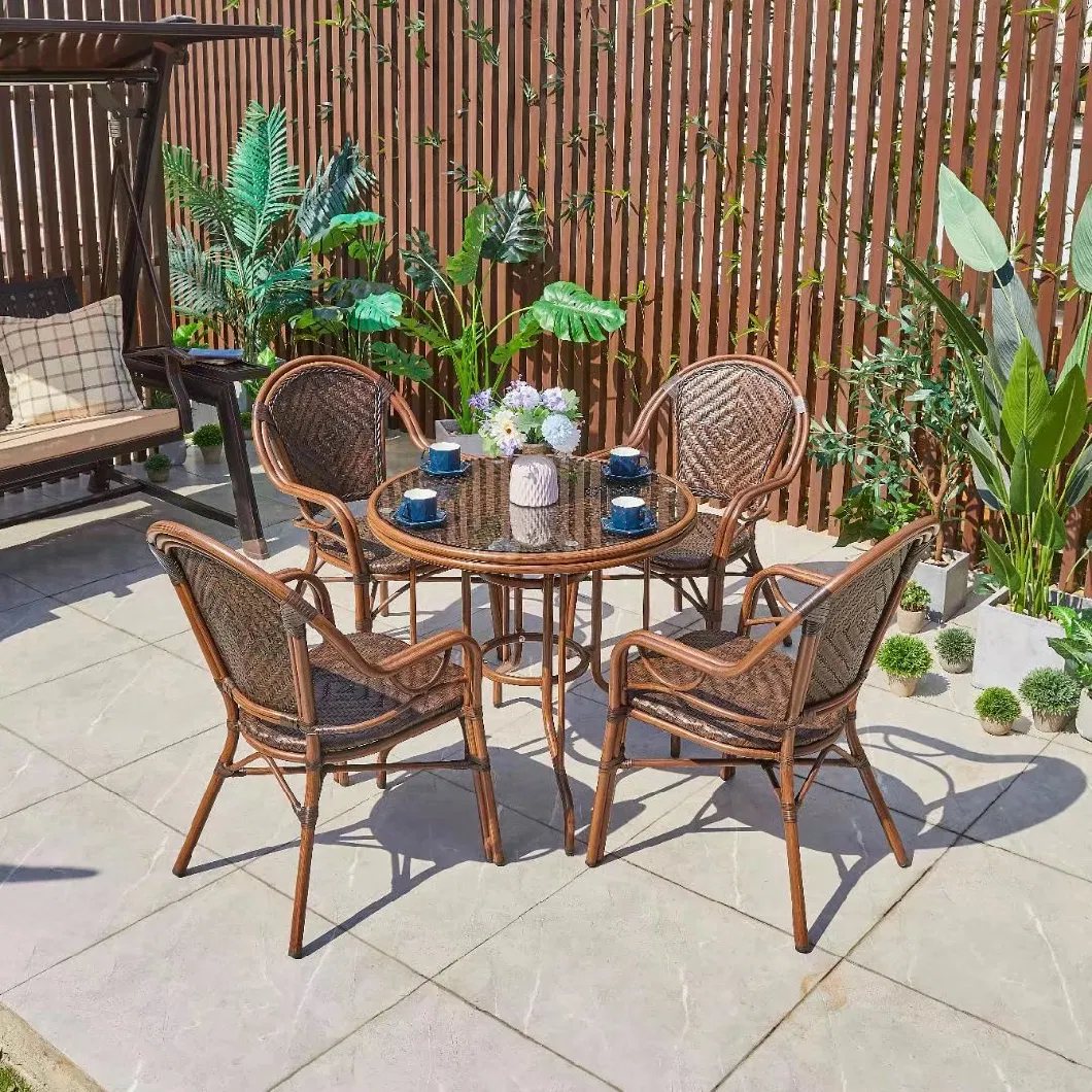 Outdoor Rattan Woven Table and Chair Combination Waterproof Aluminum Alloy Patio Balcony Casual Coffee Shop Milk Tea Shop