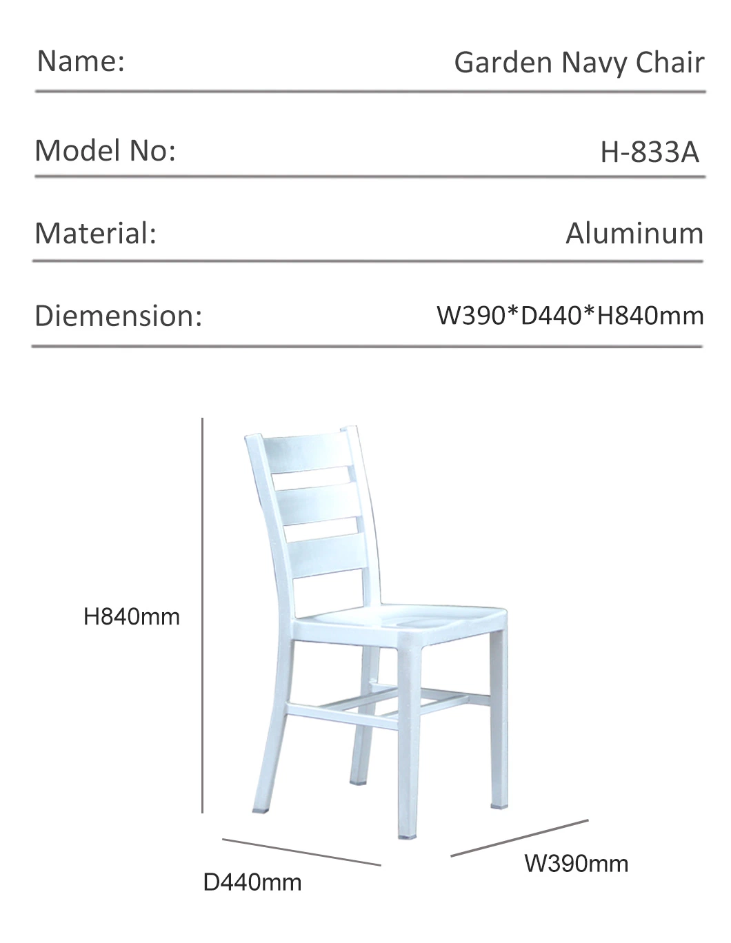 Modern Popular Antique Iron Commercial Aluminum Garden Dining Chair Outdoor Furniture