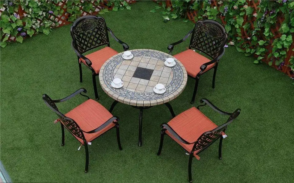 Modern Design Waterproof Cast Aluminum Outdoor Lounge Furniture Round Table and 4 6 Chairs Long Table Garden Use Dining Set