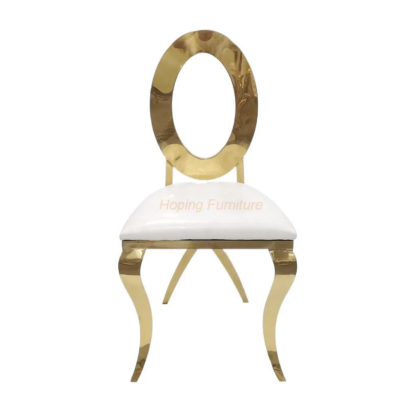 Classic Hotel Banquet Silla Stainless Steel Luxury Golden Stacking Round Back Metal Restaurant Wedding Banquet Chiavari Dining Room Table Furniture Chair