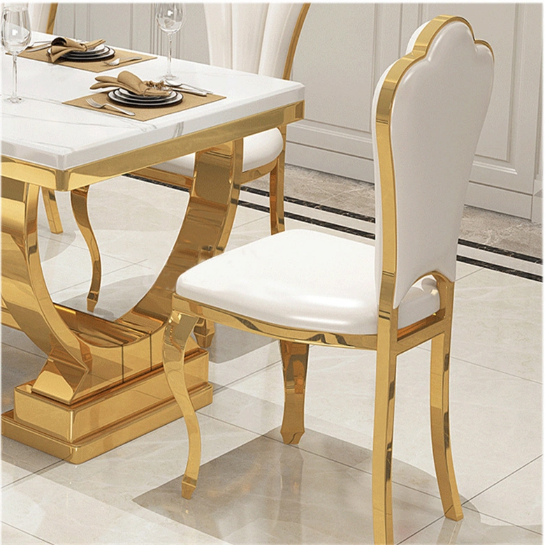 Dining Table Set Free Sample Classic 4/6 Seat Modern Fiber Square Glass Top Metal Leg and Upholstered PU Chair Dining Table Set
