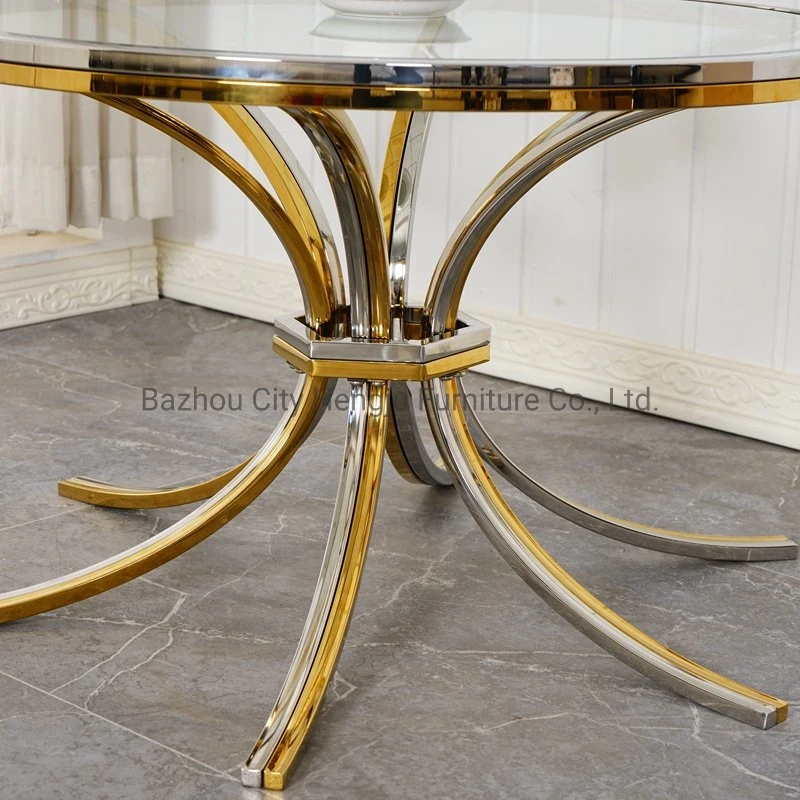 Modern Round Glass Coffee Table Center Steel Table for Living Room