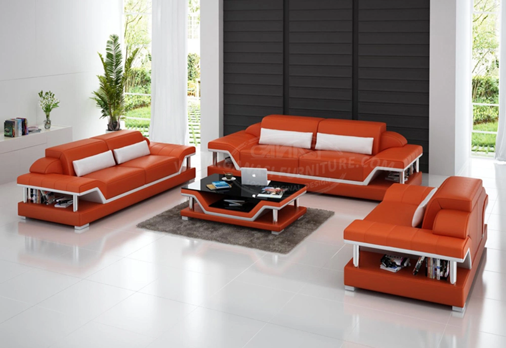 Modern Genuine Leather Dubai Sofa Commecial Furniture with Coffee Table