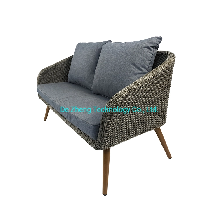 Commercial Garden Grey Wood Patio Outdoor Rain Proof Round PE Rattan Sofa Furniture