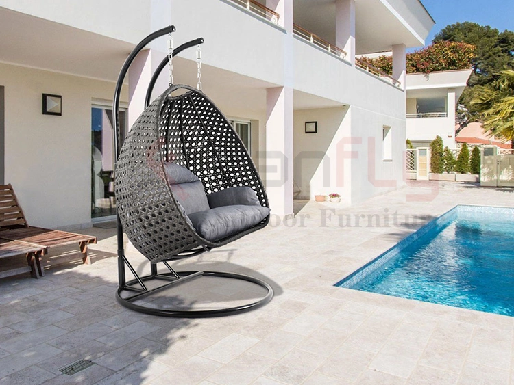 Patio Swings Double Seat Egg Chair Swing Wicker Hanging Chair with Stand