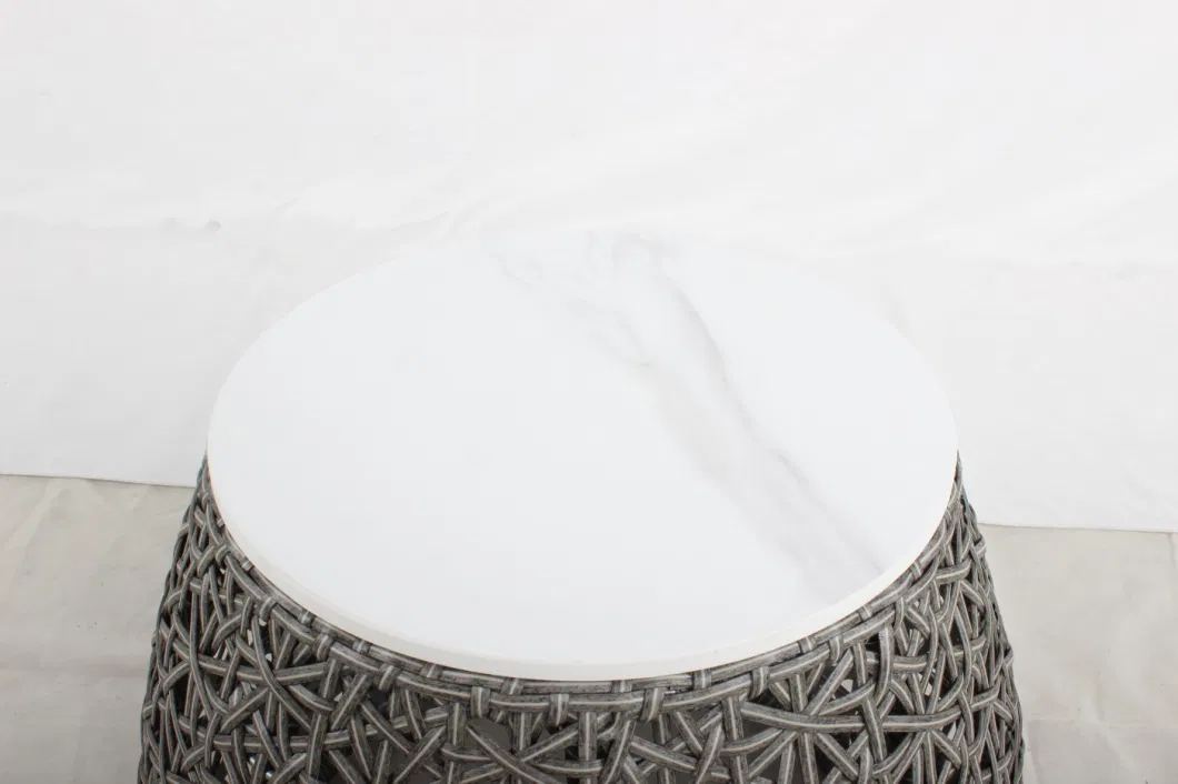 Wholesale Hotel Home Furniture Round Marble Top Rattan Weaving Coffee Table