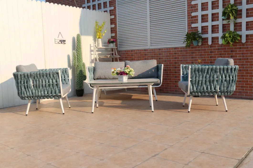 New Style Outdoor Furniture Hand Woven European Furniture Sofa Set Aluminium Garden Sets Rope Wicker Outdoor Rattan Sofa