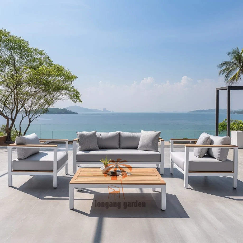 New Design Aluminum Teak Armrest Garden Sectional Sofa Garden Furniture Outdoor Furniture