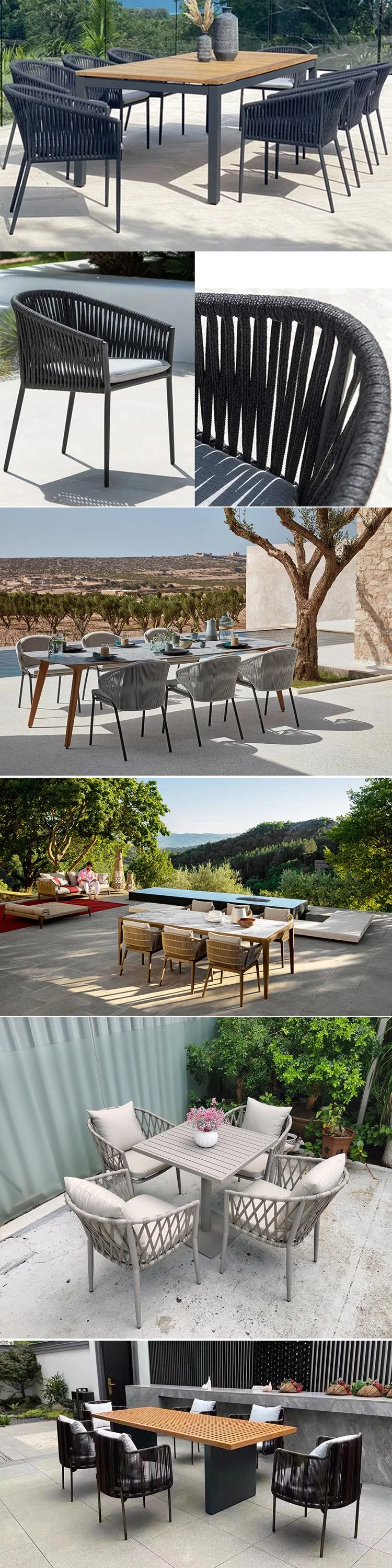 Modern Outdoor Patio Furniture Cast Aluminum Garden Chair and Long Extendable Table Dining Set