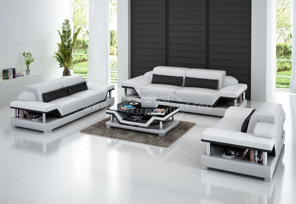 Modern Genuine Leather Dubai Sofa Commecial Furniture with Coffee Table