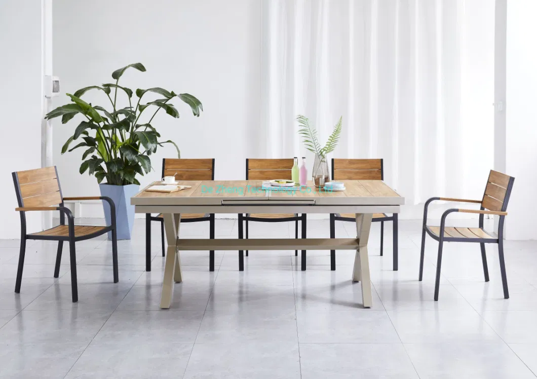 Hot-Sale Modern Garden Rectangle Outdoor Aluminum Wooden Extendable Dining Table