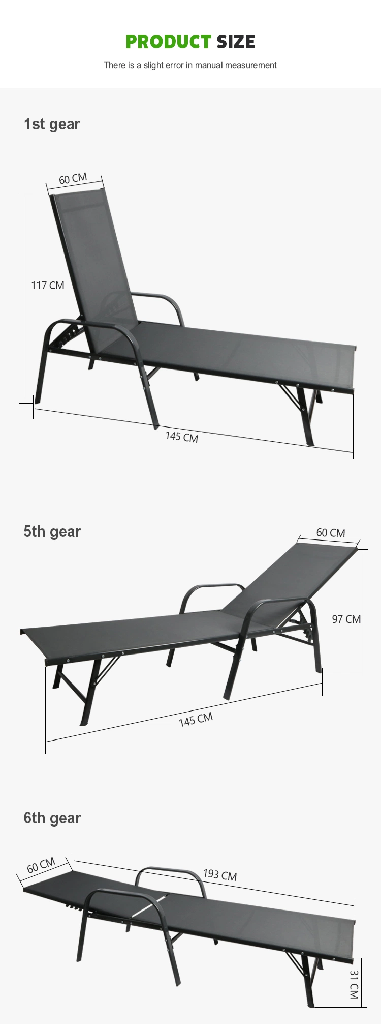 Beach Lounge Chair, Sunbathing Lounge Chair Folding Adjustable Recliner