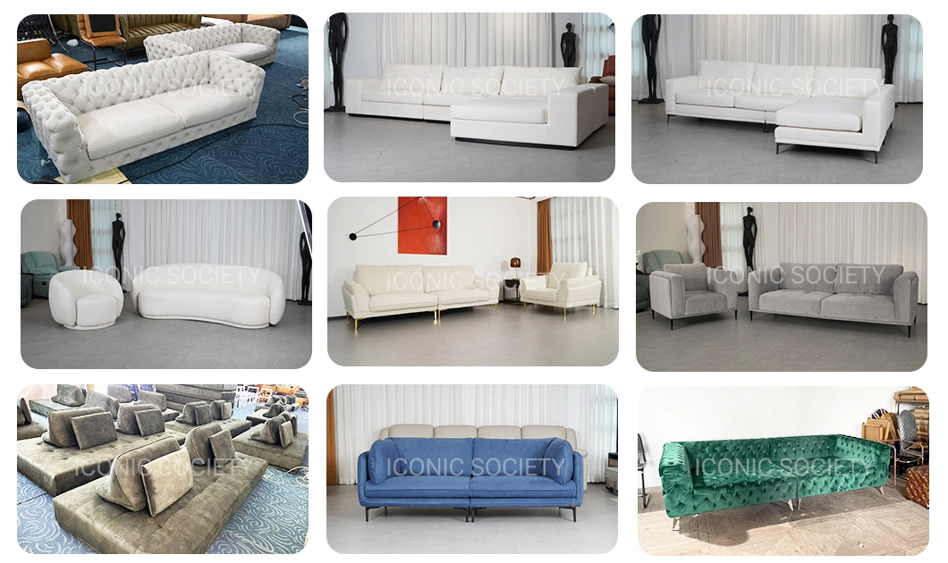 Modern Living Room Furniture Hotel Luxury Leisure Button Tufted Chesterfield Couch Velvet Fabric Sofa Set Furniture