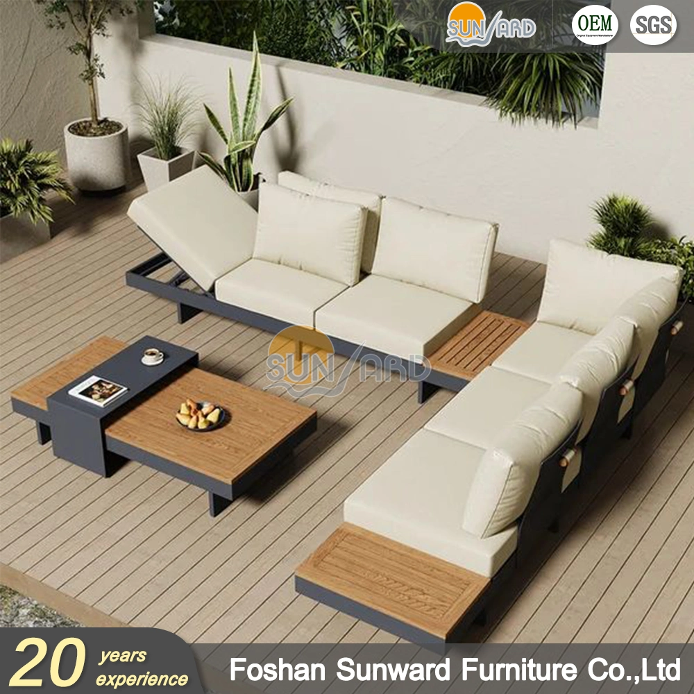 Modern L Shape Plastic Wood Aluminum Outdoor Sectional Sofa Set