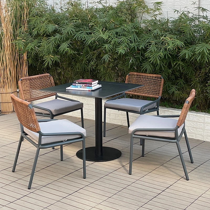 Direct Factory Modern Stackable Metal Aluminum Frame Plastic Ratan Hand Knitting Chair Outdoor Garden Lounge Dining Chair