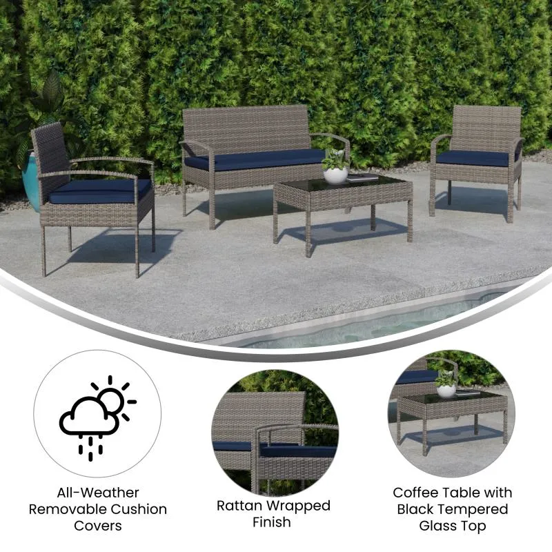 Outdoor Furniture Rattan Garden Furniture Set Gray Color with Cushion and Coffee Table Leisure Garden Sofa Set