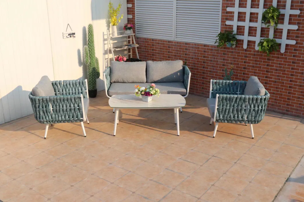 New Style Outdoor Furniture Hand Woven European Furniture Sofa Set Aluminium Garden Sets Rope Wicker Outdoor Rattan Sofa