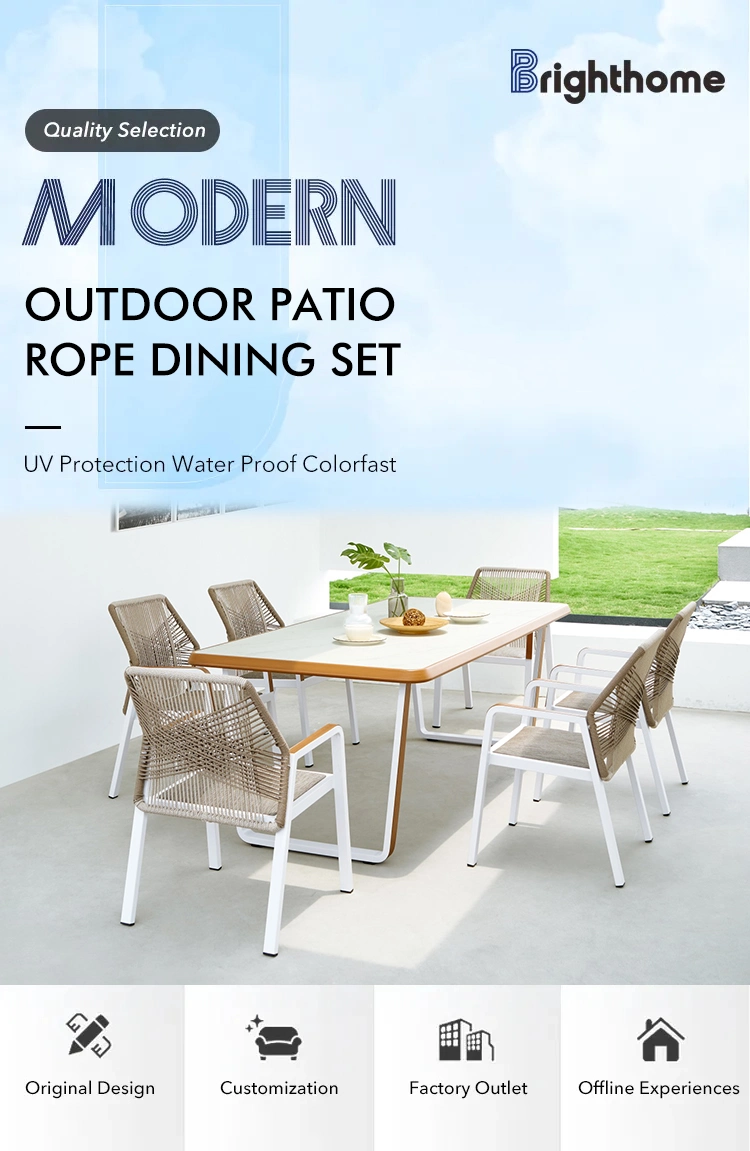 Garden Patio Table and Chair Luxury Outdoor Garden Furniture Aluminium Rope Woven Dining Set