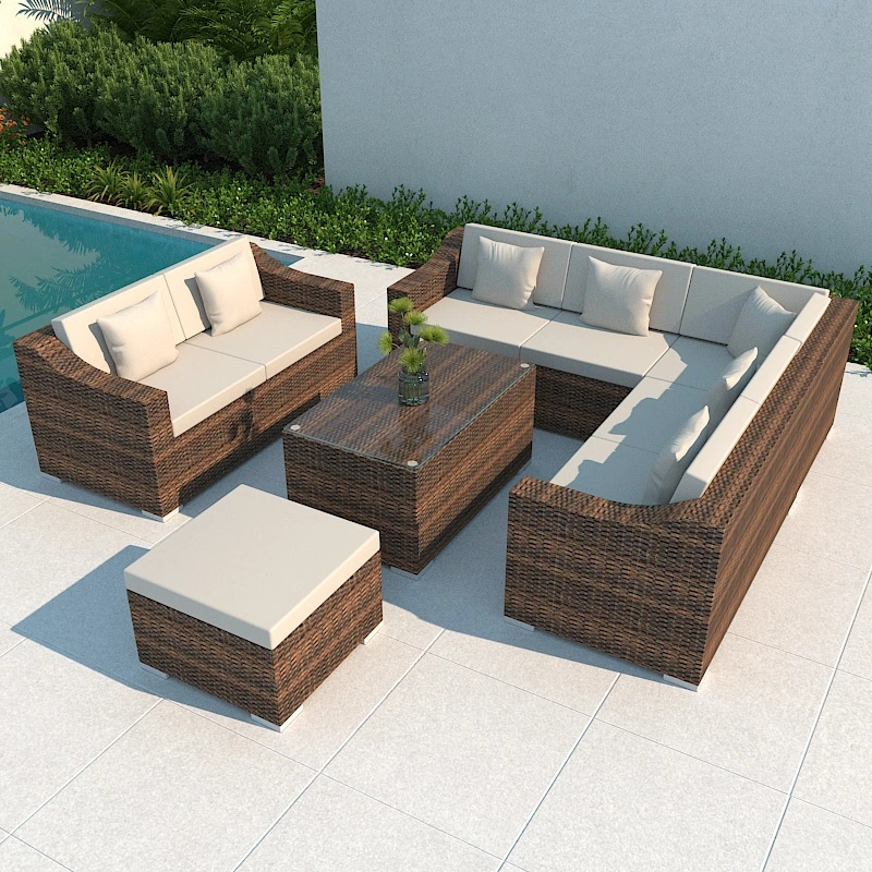 Outdoor Garden Luxury Rattan Furniture Wicker Couch Conversation Corner Sectional Sofa with Cushion