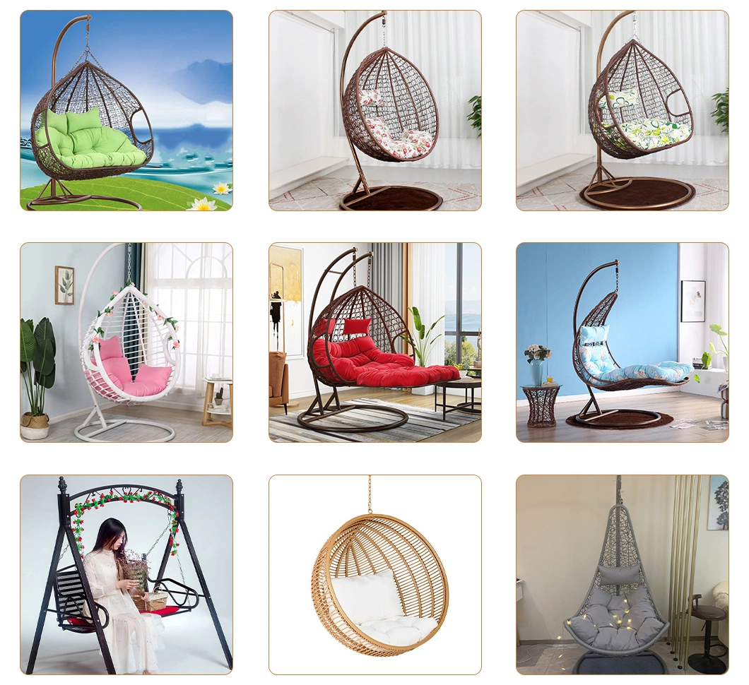 Outdoor Garden Rattan Chair Furniture Hanging Egg Double Seat Hanging Chair with Metal Stand