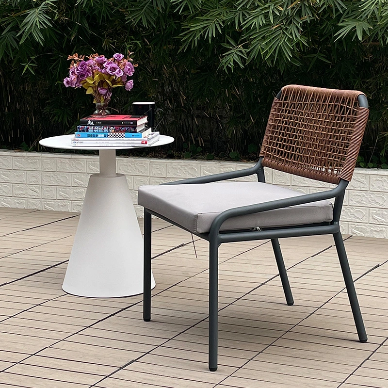 Direct Factory Modern Stackable Metal Aluminum Frame Plastic Ratan Hand Knitting Chair Outdoor Garden Lounge Dining Chair