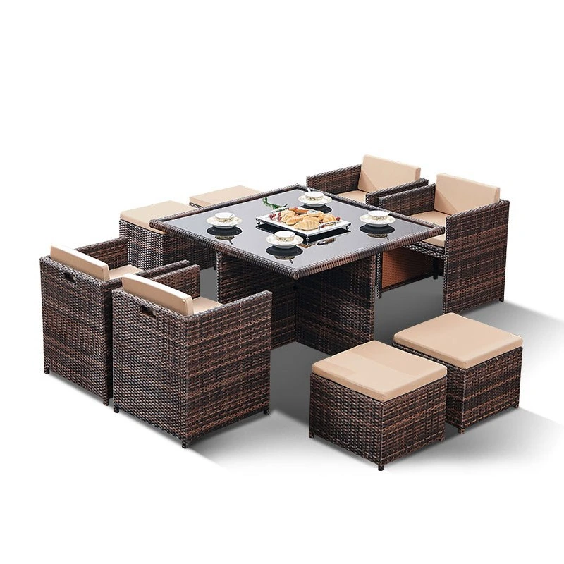 9PCS Waterproof Patio Furniture Rattan Wicker Dining Table Conversation Outdoor Garden Sofa Set