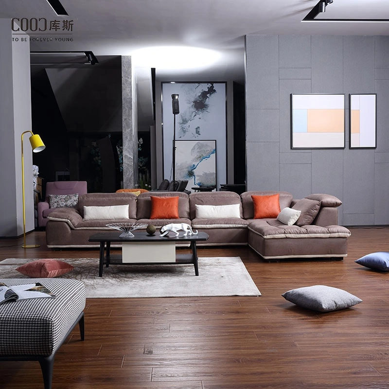Fashion Simple Fabric Cloth L Shaped Sectional Corner Home Furniture Sofa Set