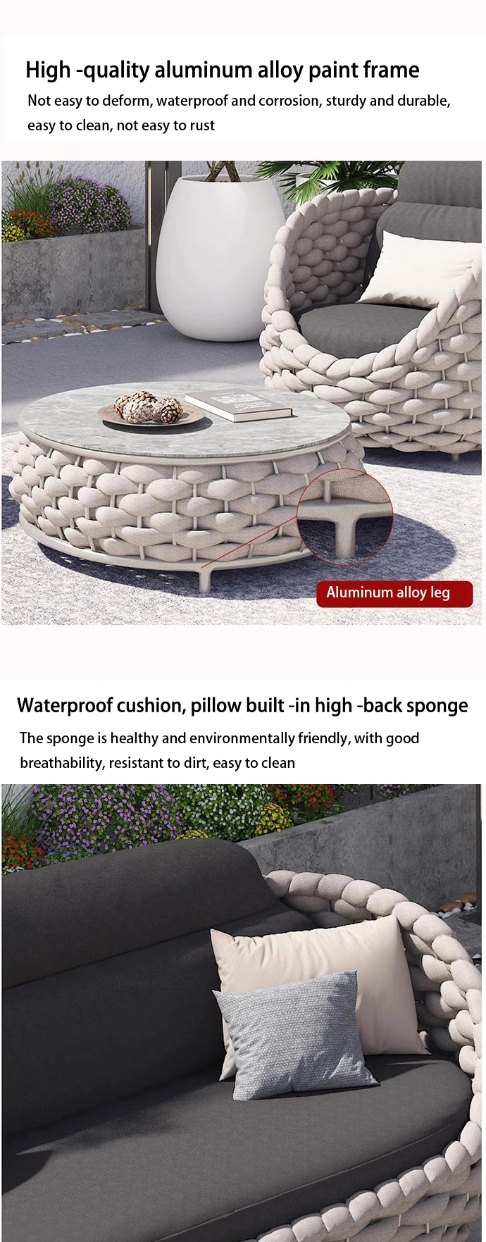 Modern Outdoor Garden Rattan Wicker Furniture Conversation Set Waterproof Garden Patio Sofa