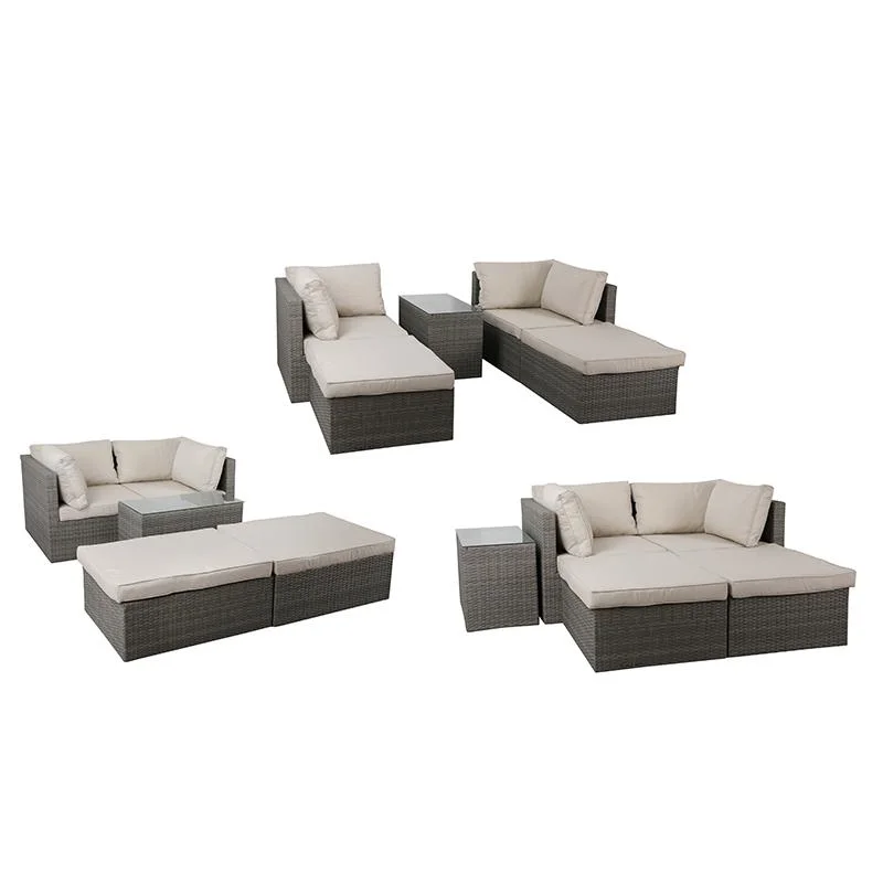 Outdoor Conversation Set Rattan Wicker Patio Furniture Sectional Sofa with Cushion and Glass Table